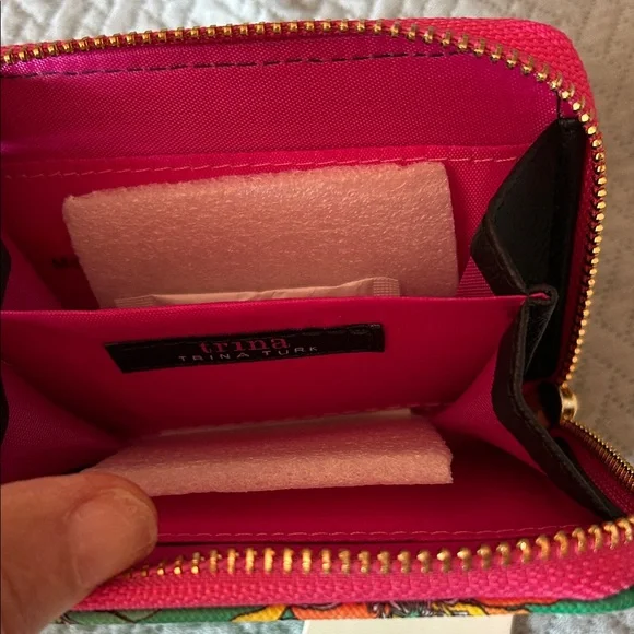 Trina Turk Green Floral Wallet with Pink and Orange Accents - Picture 3 of 4